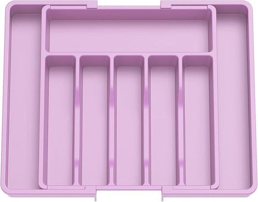 Lifewit Silverware Drawer Organizer, Expandable Utensil Tray for Kitchen, BPA Free Flatware and Cutlery Holder, Adjustable Plastic Storage for Spoons Forks Knives, Large, Purple