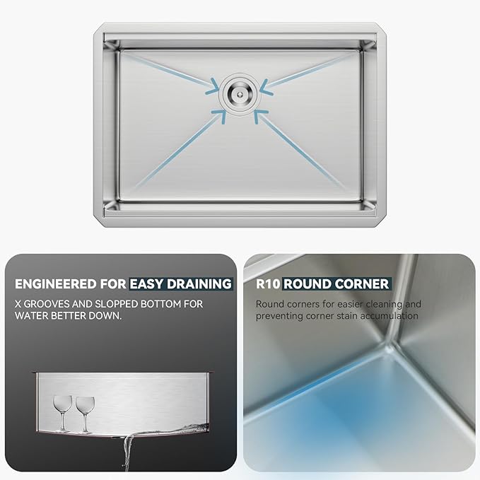 Lordear 27 Undermount Kitchen Sink 27x19 Inch 16 Gauge Stainless Steel Kitchen Sinks Under Counter Ledge Workstation Single Bowl Basin