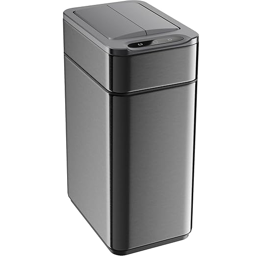 hOmeLabs 2.4 Gallon Touchless Sensor Trash Can, Automatic Retractable Butterfly Lid, Batteries Included, Space-Efficient, Easy Clean, Battery-Powered