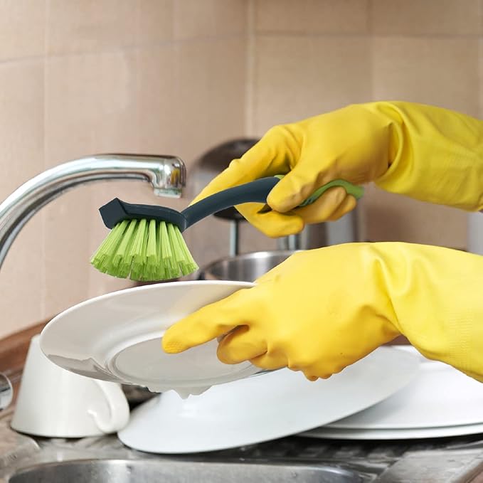 Pine-Sol Scrub Brush Set - Long Handle Cleaning Brushes with Heavy Duty Bristles and Comfort Grip - Scrubbers for Kitchen, Household, and Dishwashing, 5 Pieces