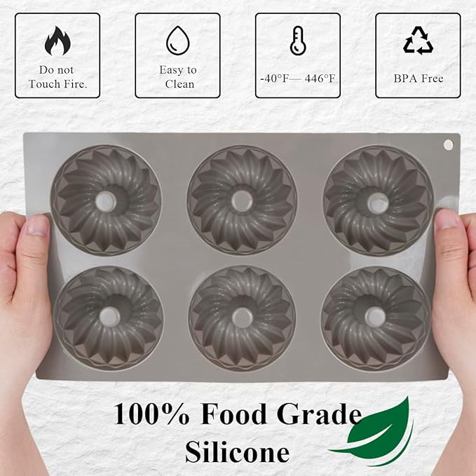3Pcs Mini Bundt Cake Pans for Baking, 6-Cavity Silicone Bundt Cake Pan Nonstick, Small Bundtlette Cake Silicone Mold for Cupcakes, Donuts, Cornbread, Brownies, Jellies