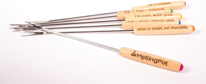 The Official Melting Pot 8-piece Fondue Set -2 Qt. Stainless Steel Pot with liner and 6 Fondue Forks for Cheese, Chocolate & Broth.