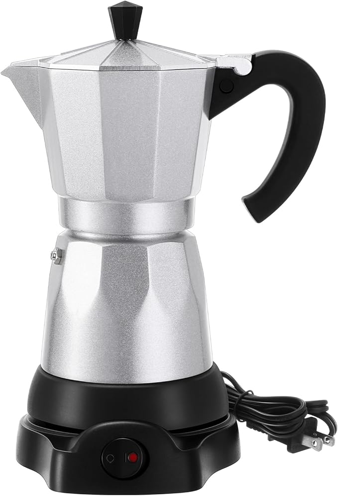 Coffee Pot 6 Cup Electric Espresso Coffee Maker Italian Moka Maker 300ml Portable Aluminum Espresso Machine Cafetera Moka Pot with Detachable Base, Gift for Home Travel(Aluminum Color)