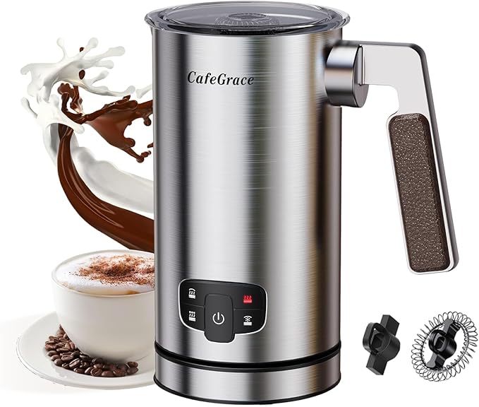 Milk Frother for Coffee, 4-in-1 Milk Frother and Steamer, Warm and Cold Foam Frother for Latte Cappuccinos Café Au Lait Hot Chocolate Matcha, Non-stick Coating Interior
