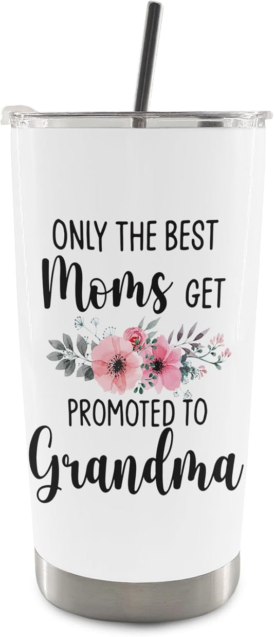 QASHWEY Grandma Gifts Coffee Tumbler - Mothers Day Pregnancy Announcement Gifts for Mom NewGrandma Travel Tumbler Coffee Mug, Get Promoted to Grandma Stainless Steel Tumblers with Straw and Lid 20 oz