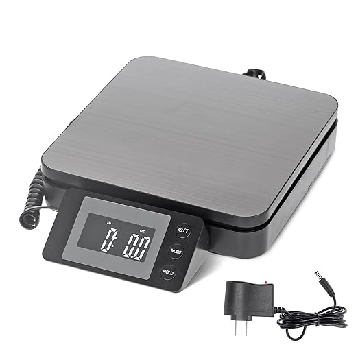 110 LBS Digital Postal Scale, Stainless Steel Shipping Scale for Packages with 5 Weighing Modes, Tare & Hold Functions, AC Adapter Included