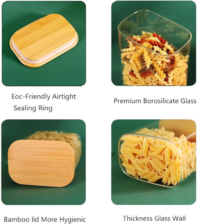 68oz Glass Storage Containers Set of 3 with Lids, Ideal for Pasta, Pickles, Rice, Chia Pudding, Coffee, Spices, Snacks - Tall Jars, Yogurt & Meal Prep Containers for Kitchen Organization