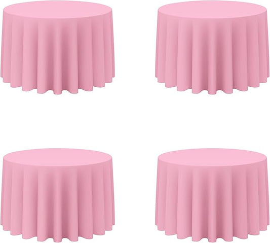 BRILLMAX 4 Pack Pink Round Tablecloths 108 Inch - Circle Bulk Linen Polyester Fabric Washable Table Cloth Cover for Wedding Reception Banquet Birthday Party Buffet Restaurant
