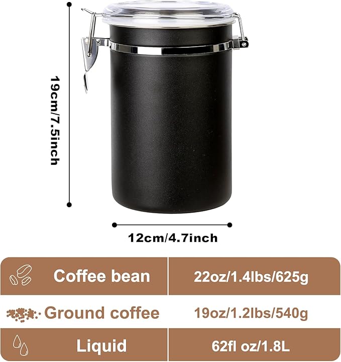 Stainless Steel Food Container with Clear Lids Airtight Storage Container Small Canisters Kitchen Pantry Storage for Cereal, Snacks, Candy, Herbs, Spices, Sugar, Tea (1.8L Dark Black)