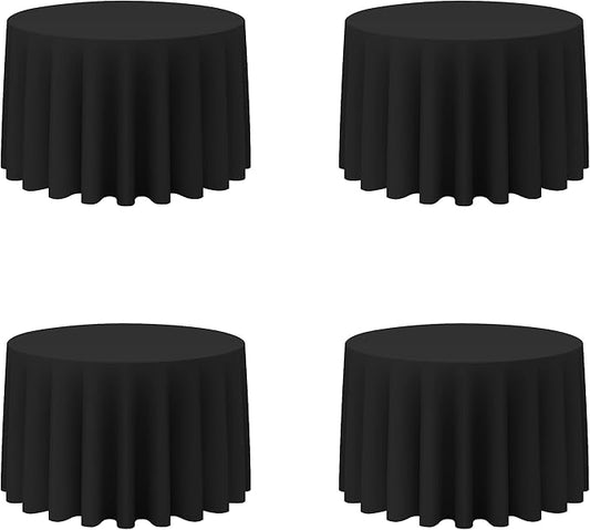 BRILLMAX 4 Pack Black Round Tablecloths 108 Inch - Circle Bulk Linen Polyester Fabric Washable Table Cloth Cover for Wedding Reception Banquet Birthday Party Buffet Restaurant