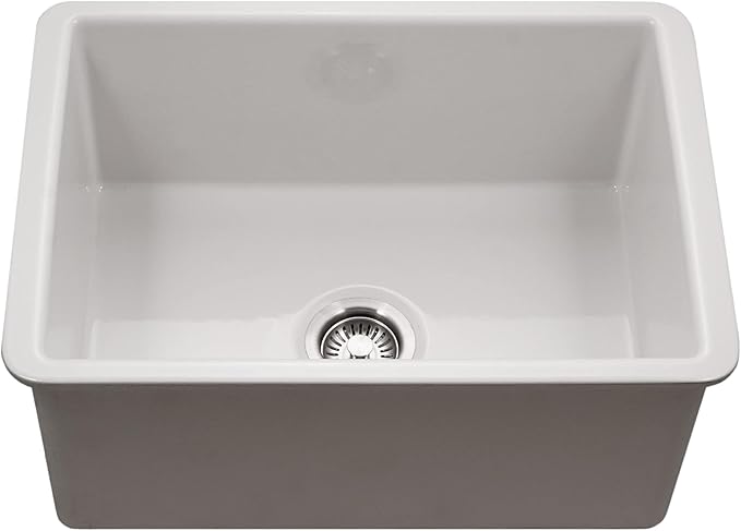 Houzer Platus White Fireclay Kitchen Sink: 26 Inch Undermount Single Bowl Kitchen Sink, Durable & Versatile, Essential for Home & Apartment: PTU-2800 WH