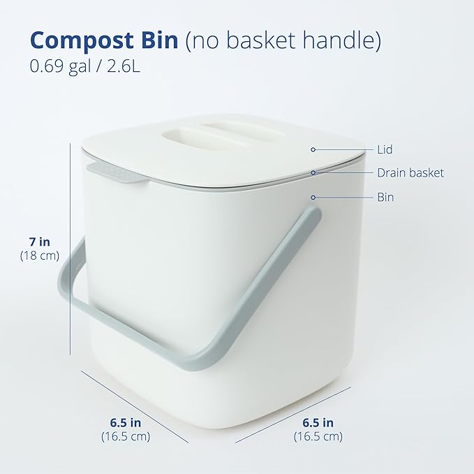 Blue Ginkgo Kitchen Compost Bin [2.6L / 0.69 GAL] – Filter-Free, Odor-Tight Countertop Food Waste Pail with Handle (Made in Korea, White)