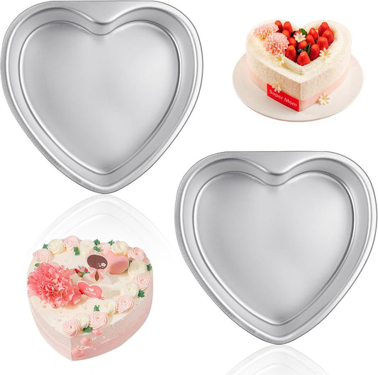 2Pcs Heart Shape Cake Pans, Aluminum Heart Cake Mold, Reusable 10 inch Cake Pan for Baking DIY for Wedding Birthday Family Occasions