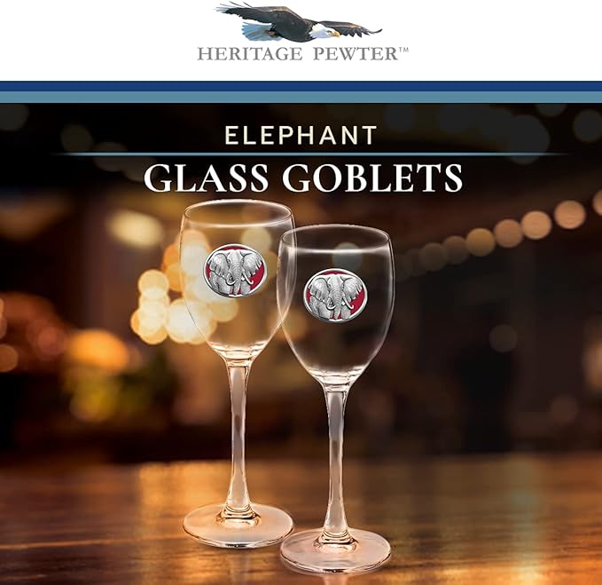 Heritage Pewter Elephant Glass Goblets – Set of 2 | 12 OZ Goblet Wine Glasses | Expertly Crafted Pewter Glass