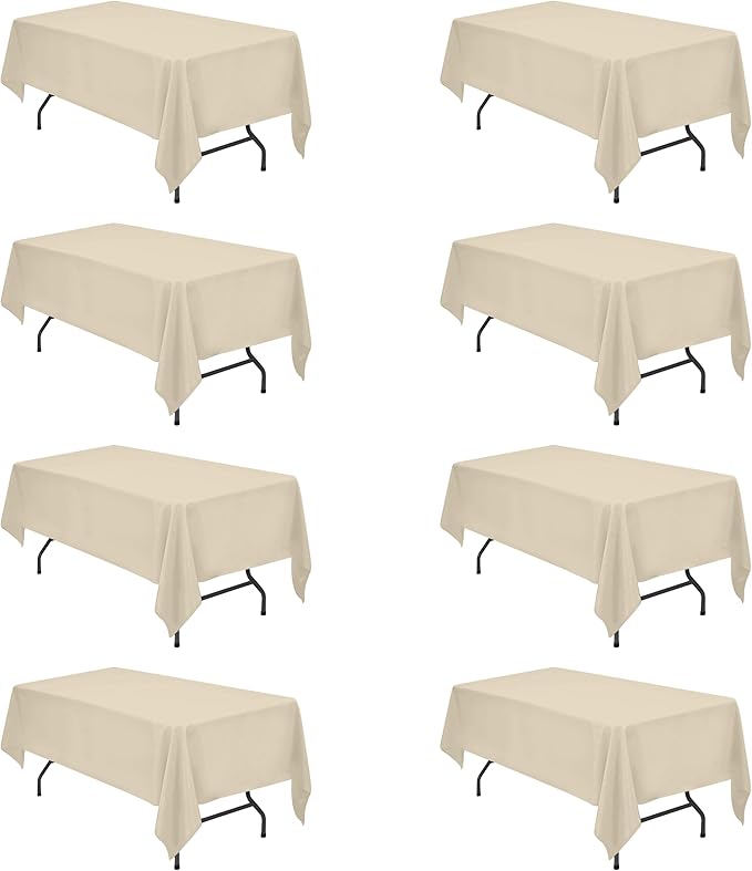 BRILLMAX 8 Pack Beige Tablecloths for 6 Foot Rectangle Tables 60 x 102 Inch - 6ft Rectangular Bulk Linen Polyester Fabric Washable Cloth Cover for Wedding Reception Banquet Birthday Party