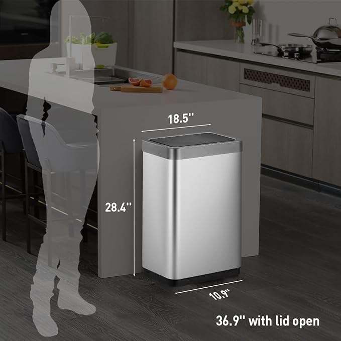 EKO 80 Liter Motion Sensor Trash Can Starter Set - Includes Mirage-X 80 Liter Automatic Touchless Trash Can Plus 60-Count of 21 Gallon Extra-Strong Drawstring Trash Bags