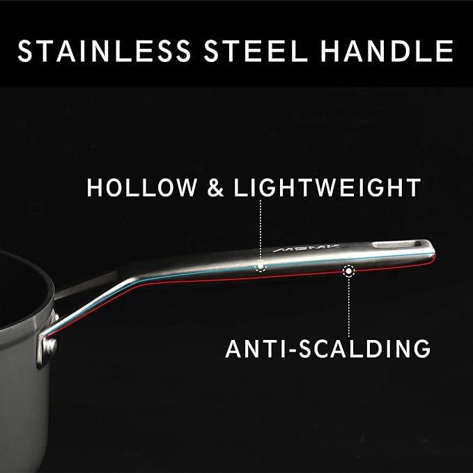MSMK 1.5 Quart Saucepan with lid, Burnt also Non stick, Induction, Scratch-resistant, Small Cooking Pot