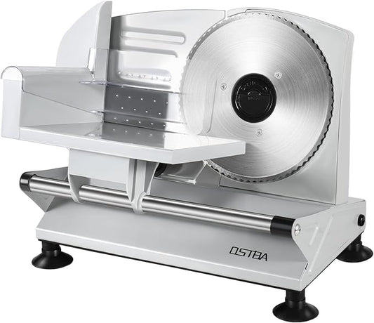 OSTBA Meat Slicer Machine for Home, Electric Deli Food Slicer with Removable 6.7” Stainless Steel Blades, 0-15mm Adjustable Thickness, Easy to Clean, 150W, Ideal for Cold Cuts, Cheese, Bread, Fruit