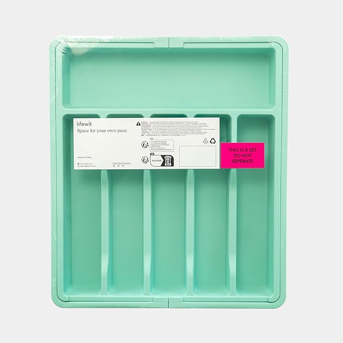 Lifewit Silverware Drawer Organizer, Expandable Utensil Tray for Kitchen, BPA Free Flatware and Cutlery Holder, Adjustable Plastic Storage for Spoons Forks Knives, Large, Turquoise