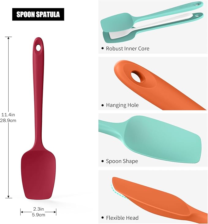Heat Resistant Silicone Spoon Spatulas, Doosu 600°F High Temp Flexible Cooking Spoons Kitchen Spoonula Scratch-Proof for Mixing Stirring Scraping Serving Non-Stick Cookware (Set of 3, Multi-5)