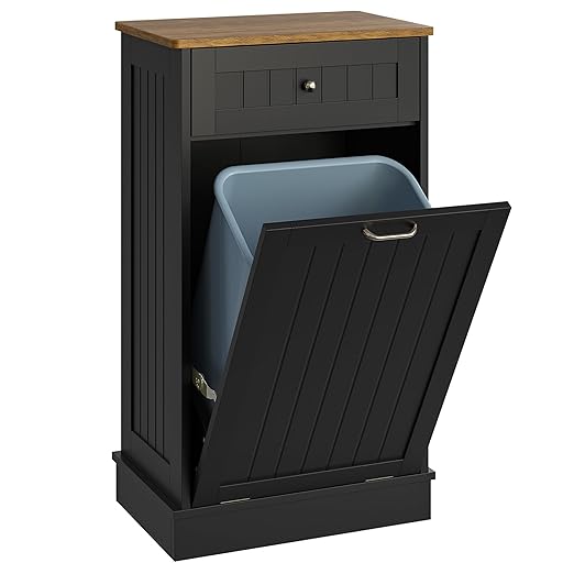 Tilt Out Trash Bin Cabinet Dog Proof Trash Can Holder Kitchen Island Without Garbage Bin or Tilt Out Laundry Hamper (Black)