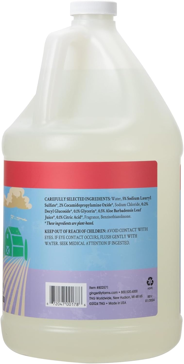 Ginger Lily Farms Botanicals Plant-Based Liquid Dish Soap, Concentrated Formula with Max Grease Cleaning Power, Cruelty-Free, Apple Pear Scent, 1 Gallon Refill (128 Fl. Oz.)