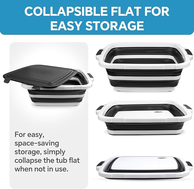 Collapsible BBQ Prep Tub for Meal Prep, Marinating, and Food Storage - Includes Cutting Board and Locking Lid,Ideal Gifts for Christmas,Dad,mother (X-Large) Black