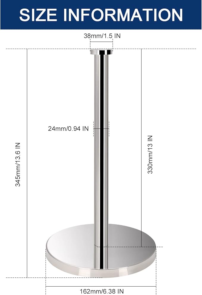 NearMoon Standing Paper Towel Holder, Kitchen Paper Towel Tissue Holder- for Bathroom Countertop, Standard or Jumbo-Sized Roll Paper (with Stainless Steel Base, Chrome Finish)