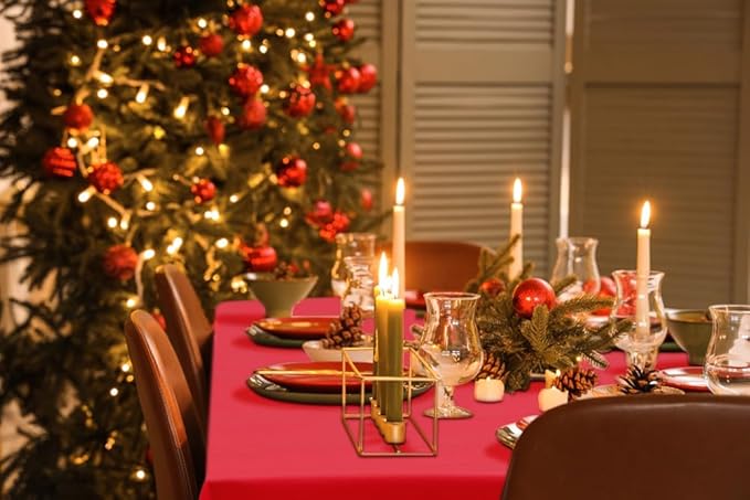 homing Rectangle Vinyl Tablecloth, Waterproof Spillproof Plastic Flannel Backed Table Cloth, Wipe Clean Table Cover for Dining, Buffet Parties and Camping (Red, 60" x 102")