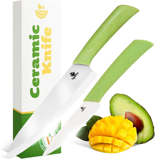 Ceramic Knife Set with Ergonomic Handle, Non-Reactive and Professional Chopping Knife Featuring Sharp, Rust-Proof Blades for Cutting Vegetables & Fruits, Durable Ceramic Kitchen Knives Set 6” & 4”