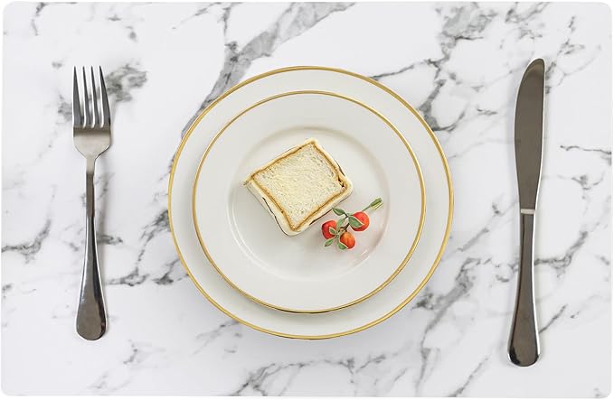 Romanstile Vinyl Placemats Set of 8-12 X 18 Inch - Heat Resistant Place Mats 100% Waterproof Oilproof Wipeable Reversible Faux Leather Table Mats for Kitchen/Dining/Party/Outdoor, Marble