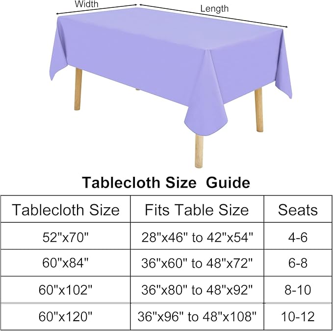 homing Rectangle Vinyl Tablecloth, Waterproof Spillproof Plastic Flannel Backed Table Cloth, Wipe Clean Table Cover for Dining, Buffet Parties and Camping (Lavender, 54" x 78")