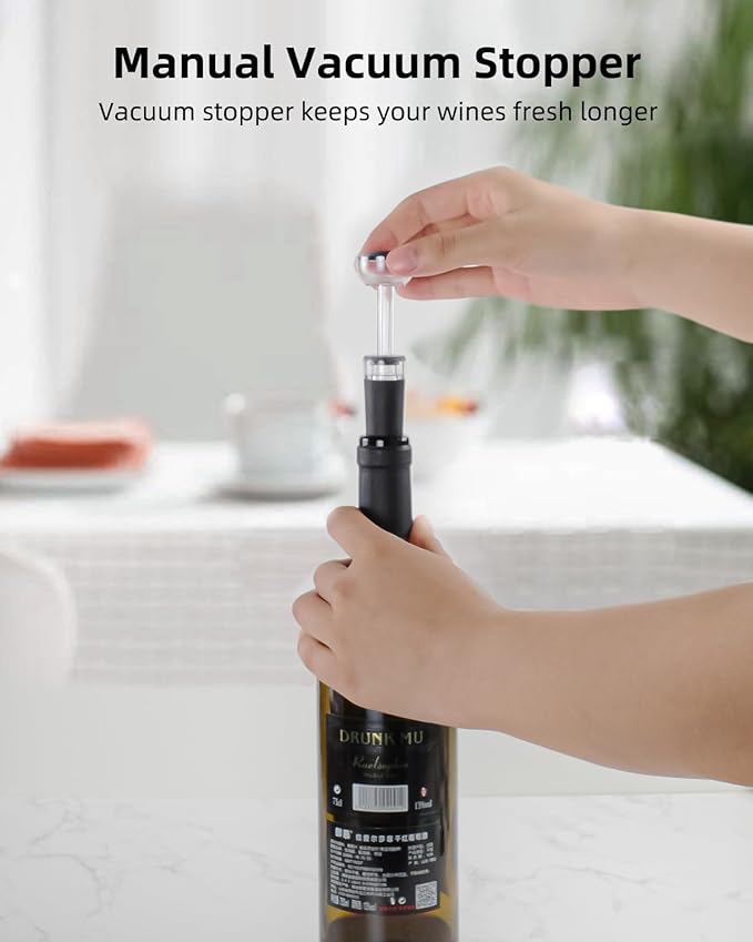 TOMEEM Electric Wine Opener Set - Rechargeable Wine Bottle Opener with Vacuum Stoppers,Wine Pourer, Foil Cutter,and Storage Stand - Ideal Wine Accessories & Wine Gift Set for Wine Lovers