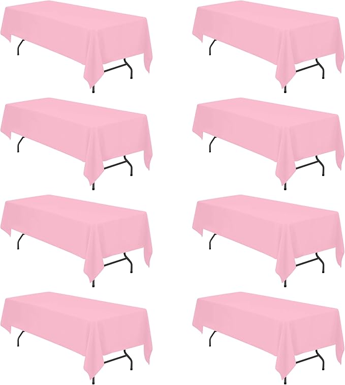 BRILLMAX 8 Pack Pink Tablecloths for 8 Foot Rectangle Tables 60 x 126 Inch - 8ft Rectangular Bulk Linen Polyester Fabric Washable Cloth Cover for Wedding Reception Banquet Birthday Party