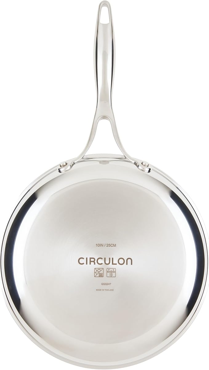 Circulon C1 Series Clad Stainless Steel with ScratchDefense Technology Cookware Nonstick Induction Frying Pan/Skillet, Metal Utensil Safe, 10 Inch Fry Pan - Polished Stainless Steel