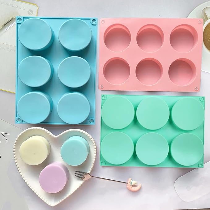 3Pcs Muffin Top Pan,Round for Baking,Non-Stick Silicone Baking Mold for Cupcakes,6-Cavity Silicone Egg Molds for Breakfast Sandwiches,Pudding,