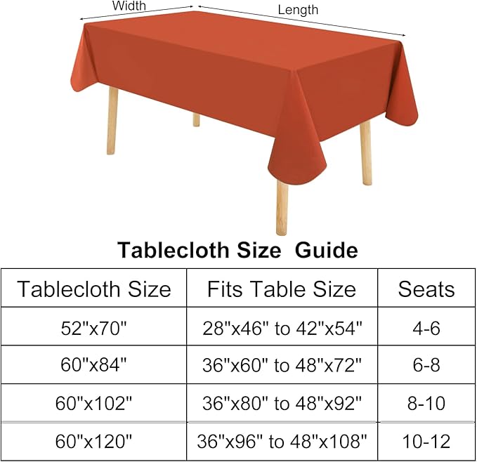 homing Rectangle Vinyl Tablecloth, Waterproof Spillproof Plastic Flannel Backed Table Cloth, Wipe Clean Table Cover for Dining, Buffet Parties and Camping (Rust, 54" x 78")