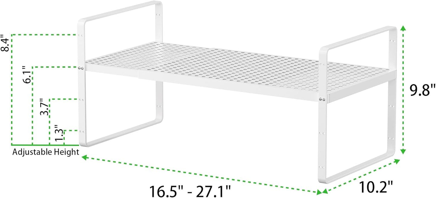 Expandable Cabinet Storage Shelf Stackable Organizer Rack for Kitchen Bathroom Pantry Spice Cupboard Coffee Countertop Home Office Desk Heavy Duty Nonslip White Large 3 Packs