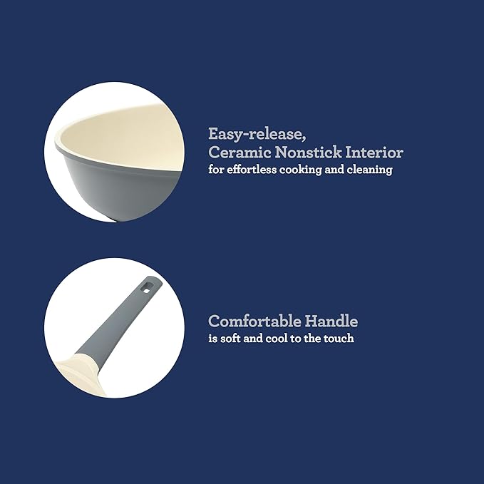 Oster Platinum Rooney Large 12 Inch Durable & Light Cast Aluminum Frying Pan Skillet w/PFA Free Ceramic Nonstick Interior Cookware Chef's Pan, Omelet Pan - Induction - Grey