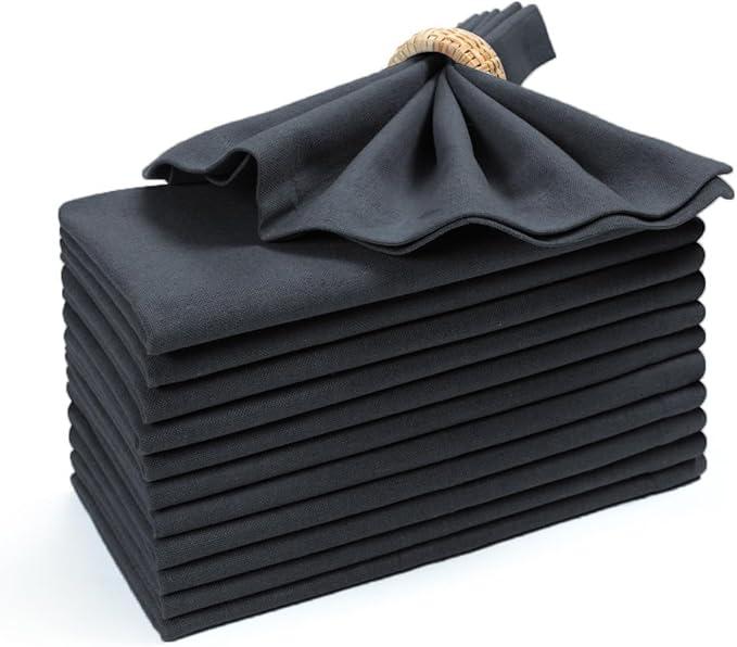 Bedding Craft Cotton Dinner Cloth Napkins Set of 12 – 18x18 Dark Grey Fabric – Reusable & Machine Washable Dinner Napkins for Weddings, Restaurants & Everyday Use