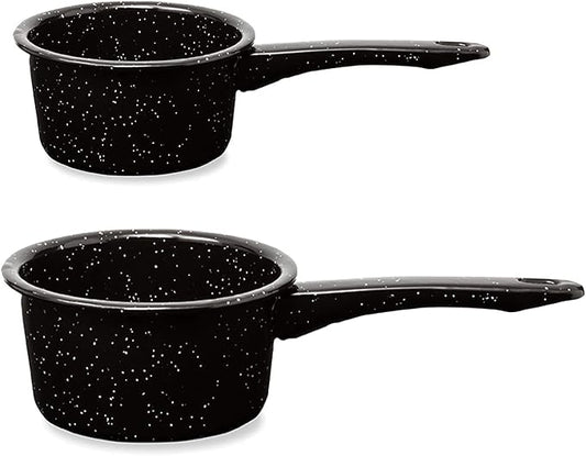 2 Pack Granite Saucepans: Naturally Nonstick Sauce Pots - Speckled Enamel Ware Cookware – 1 and 2 Quart Sauce Pans for Cooking and Boiling - Granite Pot for Stovetop, Campfire, Outdoor Stove
