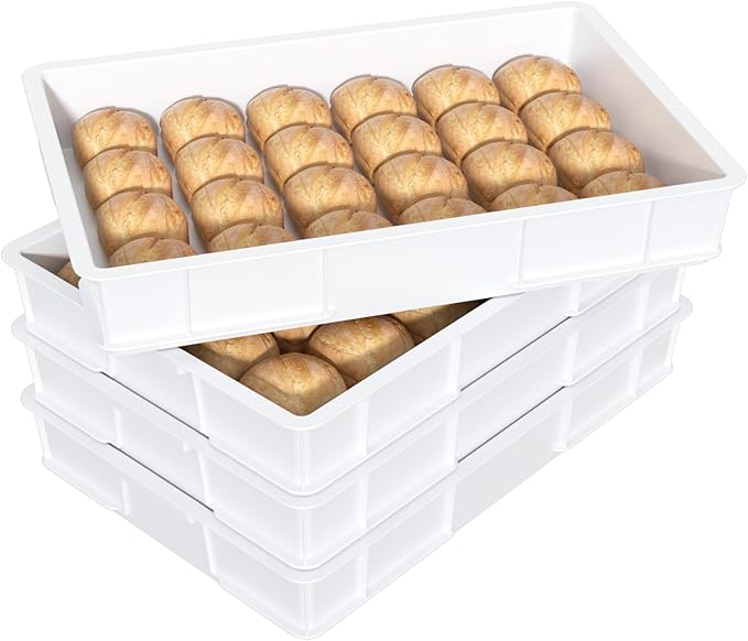 4-pack Large Commercial Plastic Pizza Dough Proofing Box, White, 23.6" x 16.1" x 3.7"