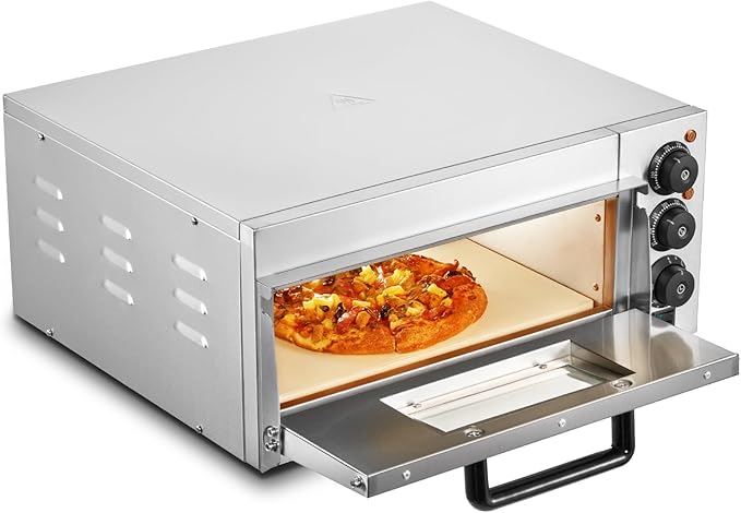 VEVOR Commercial Pizza Oven Countertop, 16" Single Deck Layer, Stainless Steel Electric Pizza Oven with Stone and Handle, Multipurpose Indoor Pizza Maker for Restaurant Home Pretzels Baked