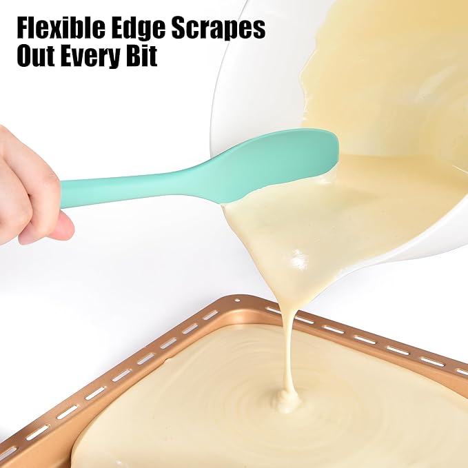 Doosu Silicone Spoon Spatula, 600ºF Heat-Resistant Food Grade Rubber Spoonula with Seamless Design, Non-Stick Flexible Scraper Kitchen Cooking Spoon Baking Tool for Mixing, Scraping (Aqua Sky)