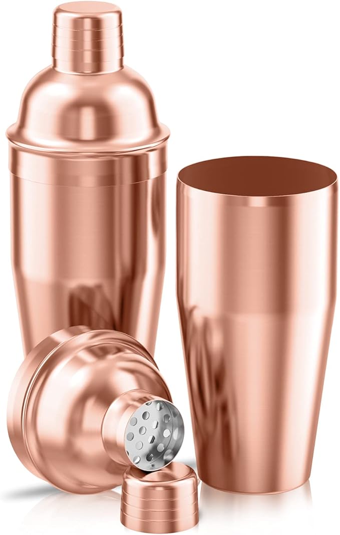 Cocktail Shaker Set,24 oz Martini Shaker,Food Grade Stainless Steel Martini Mixer Built-in Strainer,Drink Shaker by LUCKYGOOBO,Bartender Kit Gifts. (Rose Gold)