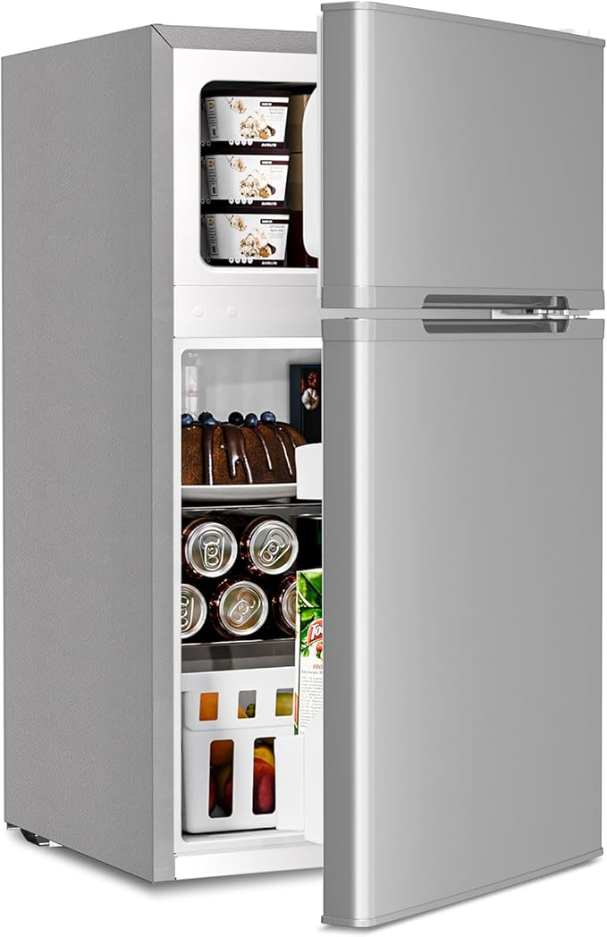Antarctic Star 3.2 Cu.Ft,Mini Refrigerator with Freezer,Double Door Mini Fridge,Compact Refrigerator,Adjustable Thermostat,Mini Refrigerator for Bedroo/Office/Dorm/Kitchen(GRAY)