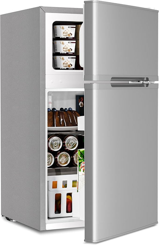 Antarctic Star 3.2 Cu.Ft,Mini Refrigerator with Freezer,Double Door Mini Fridge,Compact Refrigerator,Adjustable Thermostat,Mini Refrigerator for Bedroo/Office/Dorm/Kitchen(GRAY)
