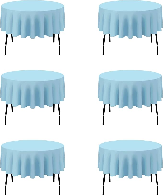 BRILLMAX 6 Pack Light Blue 70 Inch Round Tablecloths Fit 30" to 54" Tables (8-20" Drop) - Circle Bulk Linen Polyester Fabric Washable Cloth Cover for Wedding Reception Banquet Birthday Party Buffet