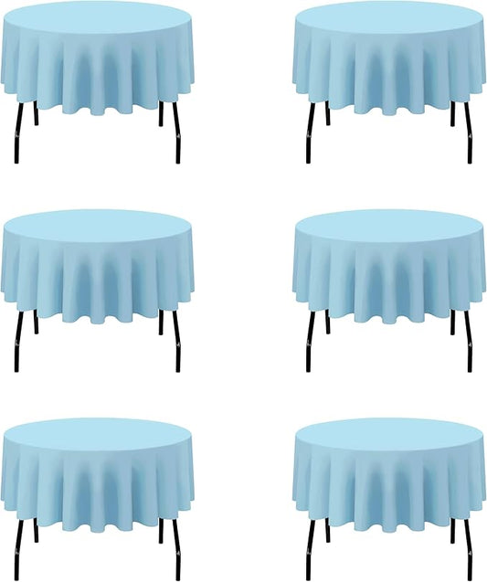 BRILLMAX 6 Pack Light Blue 70 Inch Round Tablecloths Fit 30" to 54" Tables (8-20" Drop) - Circle Bulk Linen Polyester Fabric Washable Cloth Cover for Wedding Reception Banquet Birthday Party Buffet