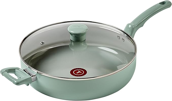 T-fal Refresh Ceramic Nonstick Frying Pan with Lid, 5 Qt, Oven Safe to 350°F Cookware, Skillet Pots and Pans, Mint Green